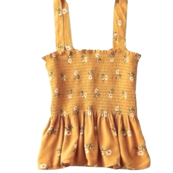 American Eagle Gold Floral Shirred Top - Picture 3 of 5